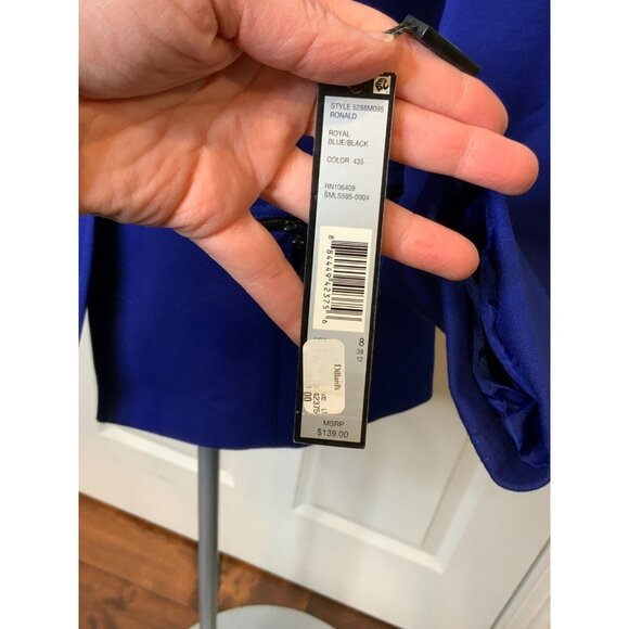 Tahari Arthur S. Levine Ronald Blue Black Faux Leather Trim Jacket, Size 8 - Picture 6 of 11